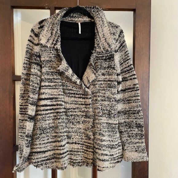 Free People Zebra Yarn Double Breasted Sweater Blazer, Size Medium. - Picture 1 of 7